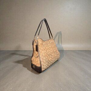 Coach Phoebe Outline Shoulder Bag F36184 Tan Jacquard Canvas Brown Leather Hobo